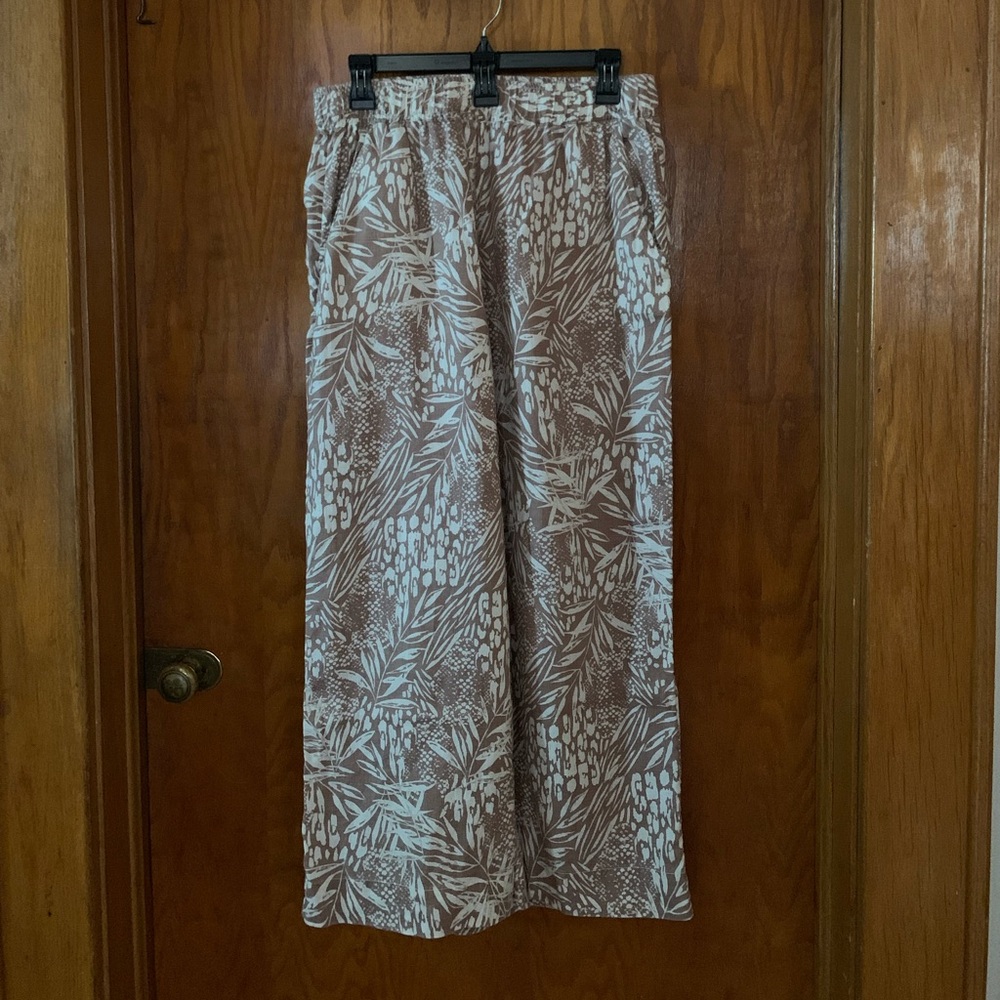 Christian Siriano Brown and White Patterned Wide Leg Pants